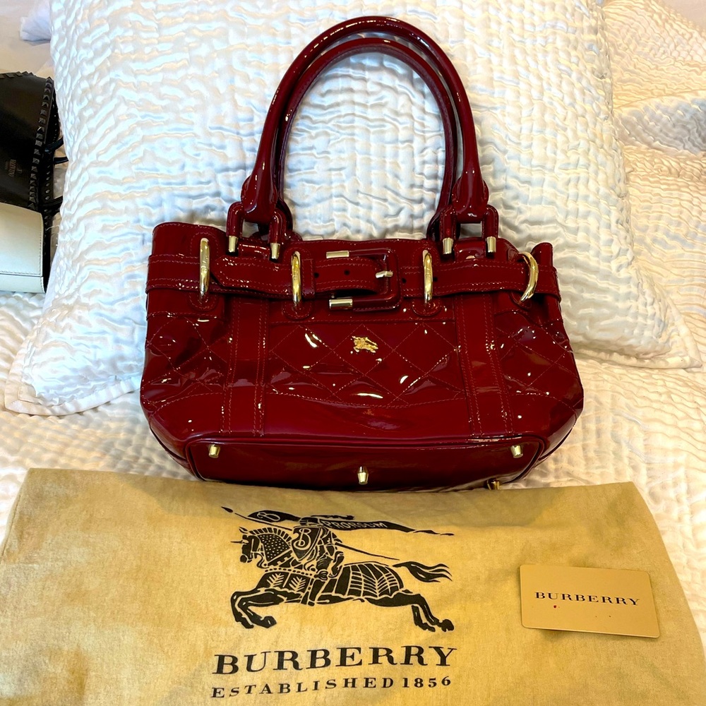 Burberry Prosum EUC Deep Red Patent Satchel - gorgeous! Gets compliments!